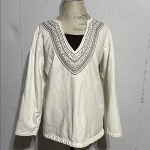 Basic Editions White Tunic with Black Embroidery
